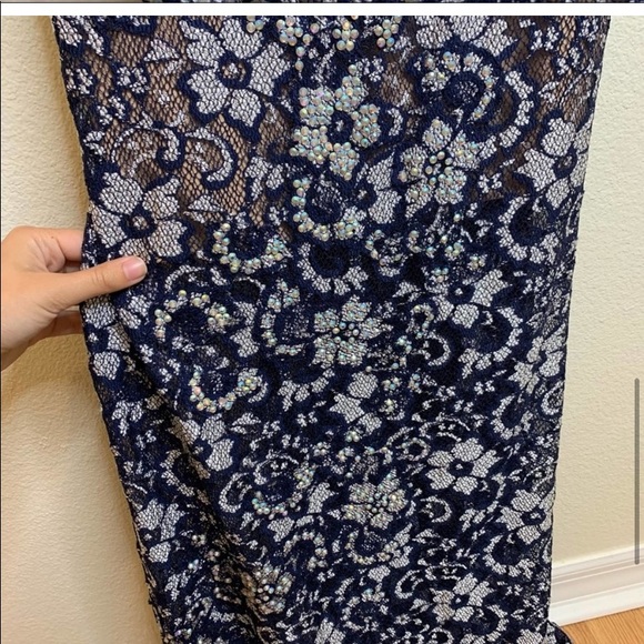 Jovani Navy Lace Floral Fitted Formal Dress Size 8 - Picture 8 of 10